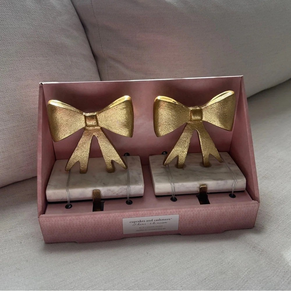 Cupcakes and Cashmere Gold Bow Christmas Stocking Holders - Picture 2 of 4